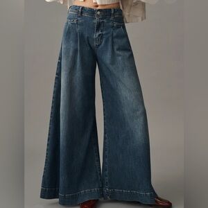 Pilcro Pleated Palazzo Mid-Rise Wide-Leg Jeans-by Anthropologie